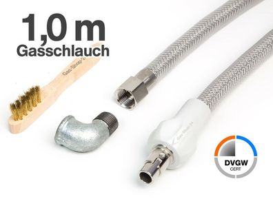 1,0 m Edelstahlschlauch Edelstahl Gasschlauch + Winkel f. Gasanschluss Allgas