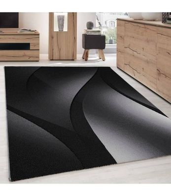 Kurzflor Teppich Wohnzimmerteppich Design Schatten Muster Grau Schwarz Meliert