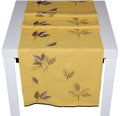 Tischläufer Herbst 40x140 Tischdecke Gelb Tischdekoration Stickerei Blätter Decke Lä