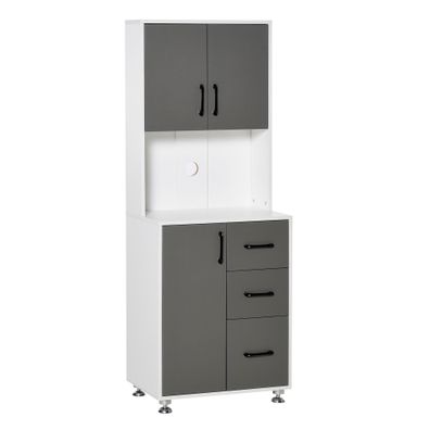 HOMCOM Küchenschrank mit 2 Türen Regal Mikrowellenregal Grau + Weiß 60 x 40 x 150 cm