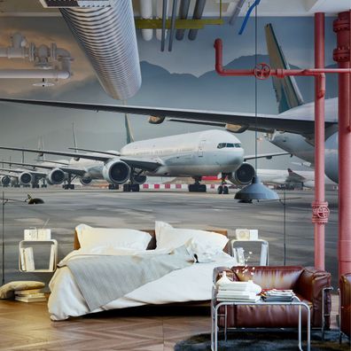 Muralo Selbstklebende Fototapeten XXL Garage Flughafen Flugzeuge 3D 3985