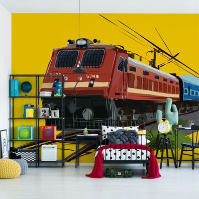 Muralo Selbstklebende Fototapeten XXL Jugend Gezeichneter Zug 3881