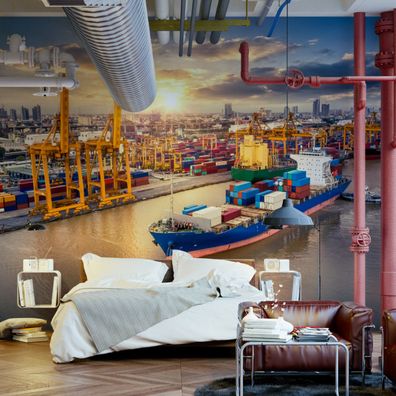 Muralo Selbstklebende Fototapeten XXL Garage Schiff Hafen Panorama 3037