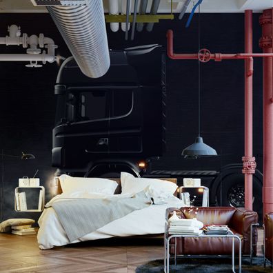 Muralo Selbstklebende Fototapeten XXL Wohnzimmer Lastwagen Tir Nebel 2990
