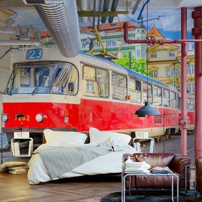 Muralo Selbstklebende Fototapeten XXL Straßenbahn Prag Stadt 3880