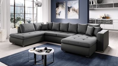 FURNIX XXL Sofa Fiorenzo mit Schlaffunktion Sofakissen Couch U-Form MA 195-MT 90