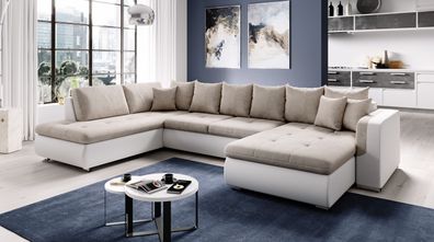 FURNIX XXL Sofa Fiorenzo mit Schlaffunktion Sofakissen Couch U-Form MA 120 + AM 25