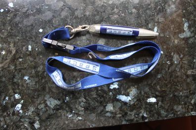 Umhängekugelschreiber; Umhängekuli, Schlüsselband-Kugelschreiber, blau