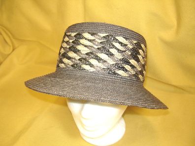 Damenhut Strohhut sehr chicer Hut gerader Rand Farbe dunkelgrau Gr 57 -59
