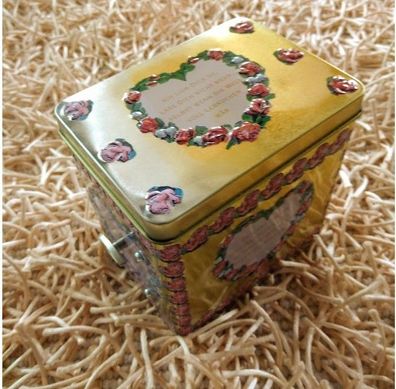 Alte Nostalgische Spieluhr Blechdose mit 5 verschiedene liebevolle Herzsprüche