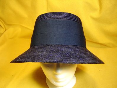 chicer Strohhut feine Strohborte gerader Rand festlicher Hut dunkelblau