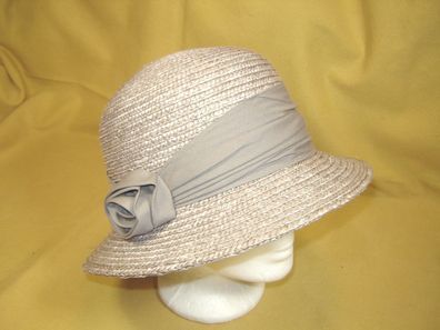 Damenhut Strohhut toller Sommerhut Glocke Cloche Stroh natur in Farbe grau K4