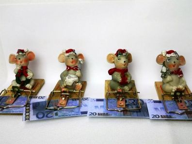 Weihnachtsmaus auf Mausfalle Advents und Weihnachtsdekoration für Geldgeschenke