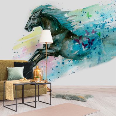 Muralo Selbstklebende Fototapeten XXL Pferd Im Galopp Aquarell 3068
