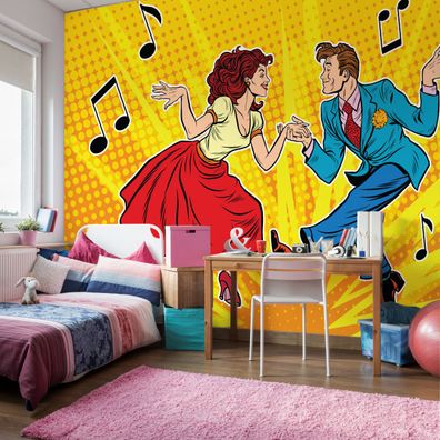 Muralo Selbstklebende Fototapeten XXL Tanzendes Paar Pop-Art Noten 3D 3920