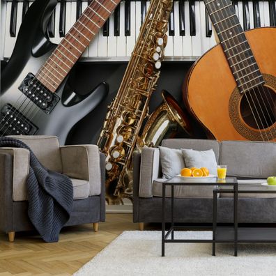 Muralo Selbstklebende Fototapeten XXL Wohnzimmer Gitarre Saxofon 3D 3627