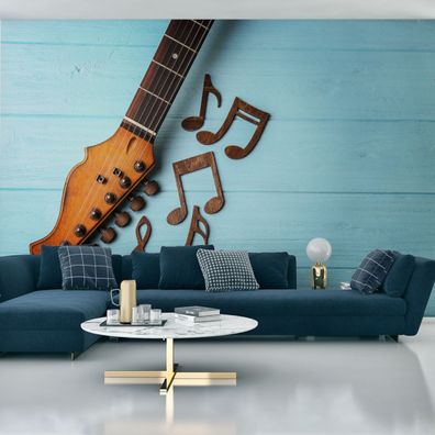 Muralo Selbstklebende Fototapeten XXL Jugend Gitarre Noten Bretter 3633