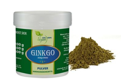 Vitaideal Vegan® Ginkgo Blätter Pulver (Ginkgo Biloba) + Messlöffel