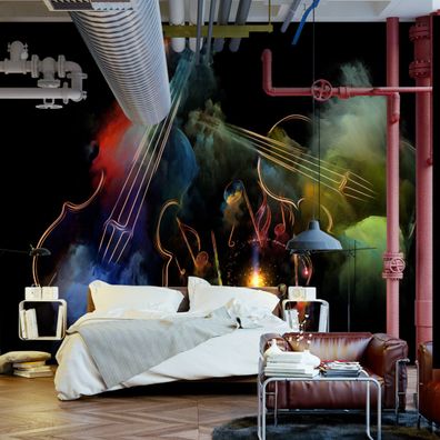 Muralo Selbstklebende Fototapeten XXL Wohnzimmer Geige Noten Musik 3651