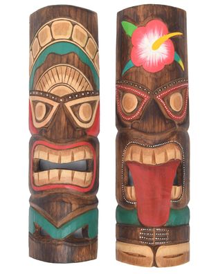 Tiki Masken 50cm 2er Set Tiki Hawaii Maske Holzmaske Wandmasken Tribal Südsee