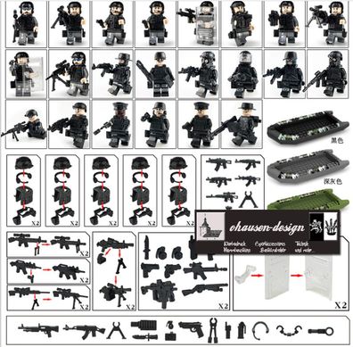 Armee 20 Soldaten Bausteine Boote SWAT Waffen Militär Army Cobi Cada LEGO kompatibel