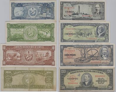 1 bis 20 Pesos Banknote Cuba Kuba 1949-1960 Pick 80,87,88,92 (153869)