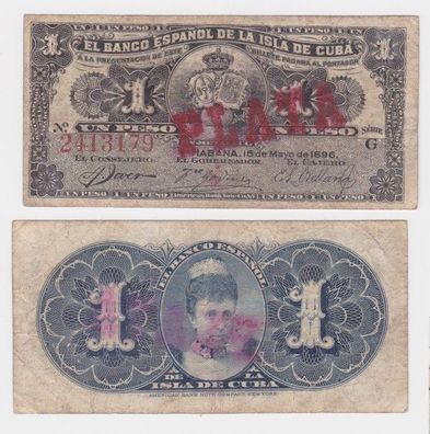 1 Peso Banknote Cuba Kuba 1896 Überdruck PLATA Pick 47 b (153423)