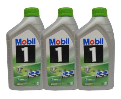 3 x 1L (3 Liter) MOBIL 1 ESP dexos2 5W-30 Motoröl Benzin und Diesel