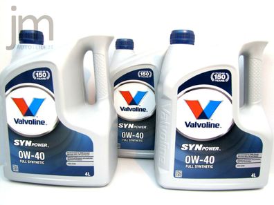 3 x 4L (12 Liter) Valvoline Synpower 0W40 Motoröl Öl SAE 0W-40 Oil