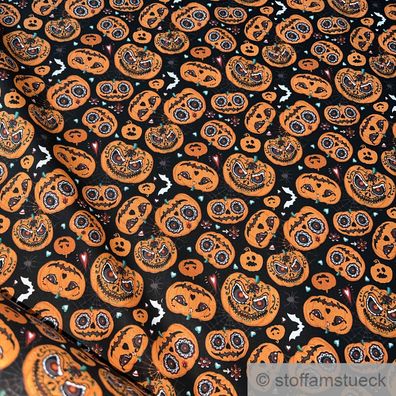 Stoff Kinderstoff Baumwolle dunkelbraun Kürbis Halloween Spinne Trick or Treat