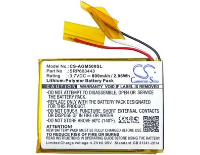 Ersatzakku - CS-AGM500SL - Astro A50 / SRP603443 - 3,7 Volt 800mAh Li-Polymer