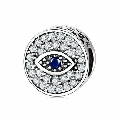 Charms Anhänger für Pandora Armbänder 925 Sterling Silber Blaues Auge Weißer Zirkon.