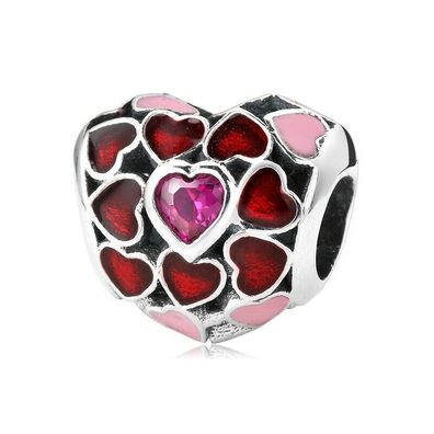 Charms Anhänger kompatibel Pandora 925 Sterling Silber Charm Rote Herzen Geschenk Neu