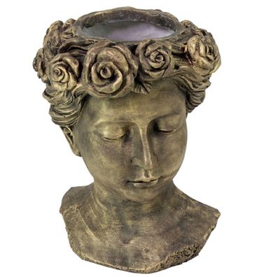 Blumen Pflanz Topf Büste 48cm Frauen Kopf Übertopf Beton rose gold antik Design