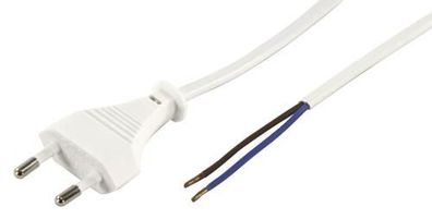 Euro-Netzkabel McPower mit blanken Enden Länge 2 m 2x0,75 mm² weiß