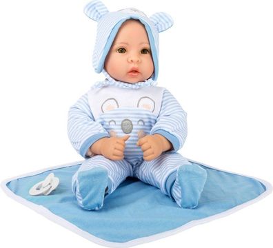 Puppe Lukas, Babypuppe, Puppenjunge, Junge, Weichkörperpuppe, mit Schnuller und Decke