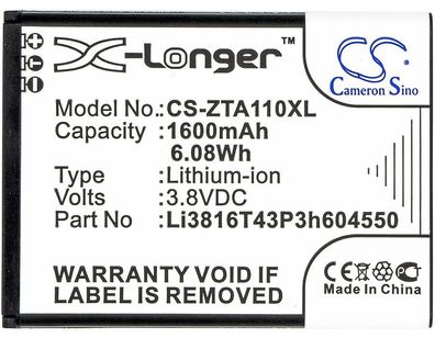 Ersatzakku - CS-ZTA110XL - ZTE Blade A110 / Blade A112 - 3,8 Volt 1600mAh Li-Ion