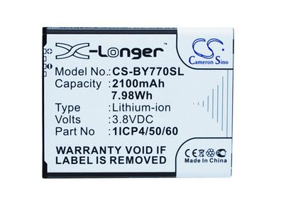 Ersatzakku - CS-BY770SL - BEURER 952.62 / 1ICP4/50/60-210AR - 3,8 Volt 2100mAh Li-ion