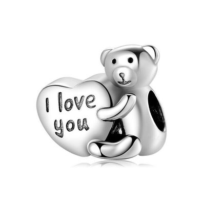 Charms Anhänger kompatibel Pandora 925 Sterling Silber Bear I Love You Ich Liebe dich