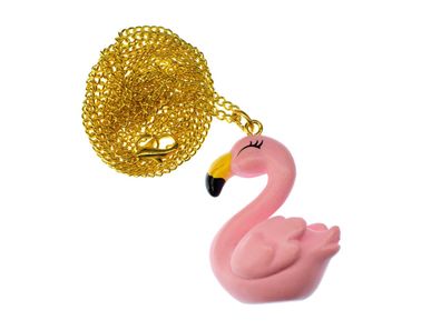 Flamingo Kette Halskette Miniblings 60cm Vogel Sommer Party Vogelkette 3D rosa