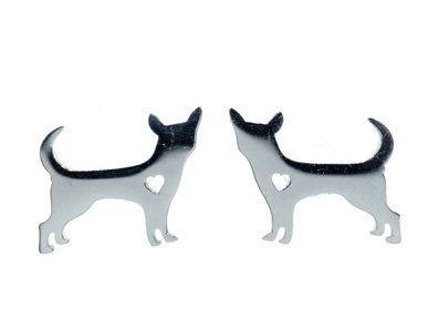 Chihuahua Hund mit Herz Ohrstecker Miniblings Stecker Ohrringe Haustier silber