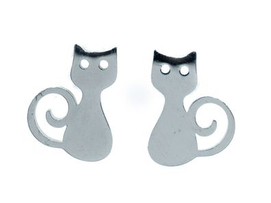 Katzen Ohrstecker Miniblings Stecker Ohrringe Katze silber geringelter Schwanz