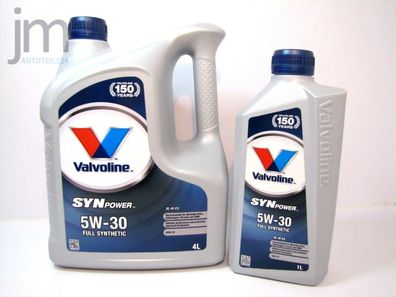5L (5 Liter] Valvoline Synpower Motoröl Öl SAE 5W-30 XL-III C3 Oil (4L + 1L] +
