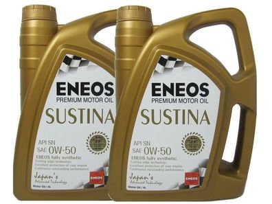 2x 4L (8 Liter) ENEOS Sustina 0W-50 0W50 Motoröl Vollsynthetisch Öl