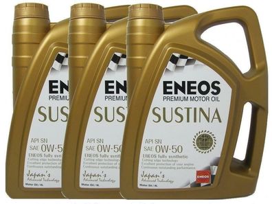 3x 4L (12 Liter) ENEOS Sustina 0W-50 0W50 Motoröl Vollsynthetisch Öl