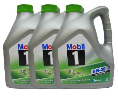 3 x 4L (12 Liter) MOBIL 1 ESP dexos2 5W-30 Motoröl Benzin und Diesel