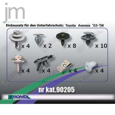 Einbausatz für den Unterfahrschutz Motorabdeckung TOYOTA Avensis T25 2003-2008.