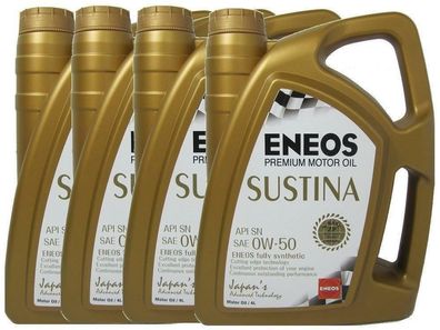 4x 4L (16 Liter) ENEOS Sustina 0W-50 0W50 Motoröl Vollsynthetisch Öl