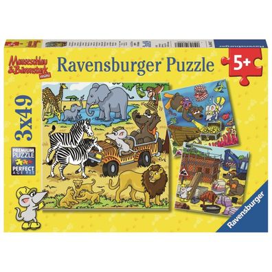 Ravensburger Kinder-Puzzle 3 x 49 Teile Abenteuer mit Mauseschlau und Bärenstark