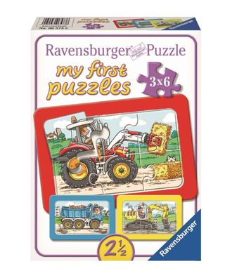 Ravensburger my first Puzzles 3 x 6 Teile Bagger, Traktor und Kipplader